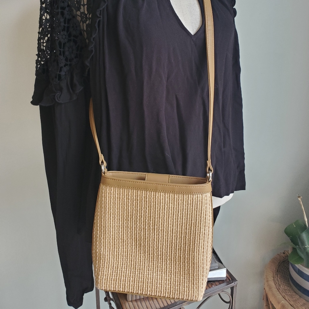 Fossil straw woven natural nude bag